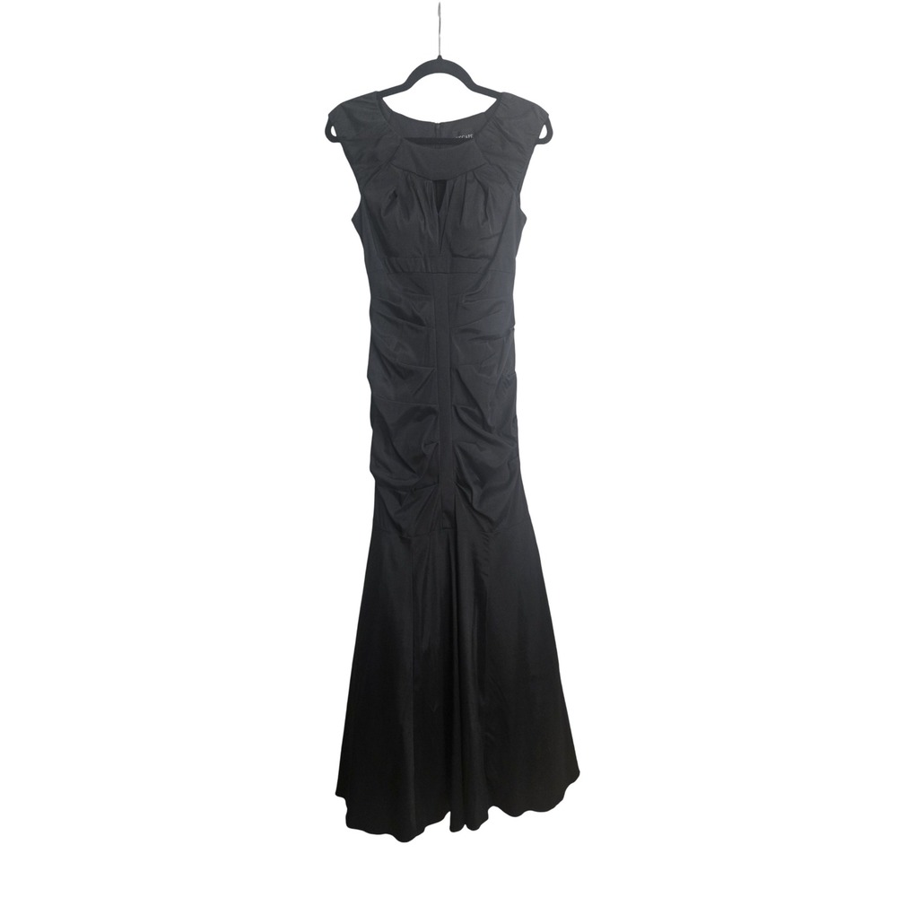 XSCAPE by Joanna Chen Black Ruched Mermaid Evening Gown Keyhole Dress 6 NEW
